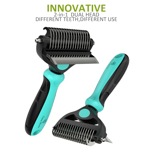 2 in 1 Professional Grooming Rake for Cats & Dogs (Cyan)