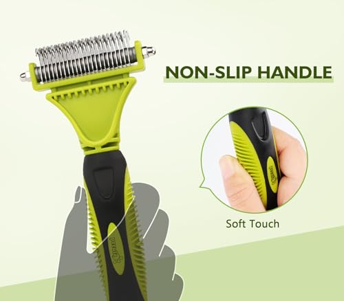 Double Sided Undercoat Rake for Dogs & Cats with Thick Double Coats (Green(Double-Sided))
