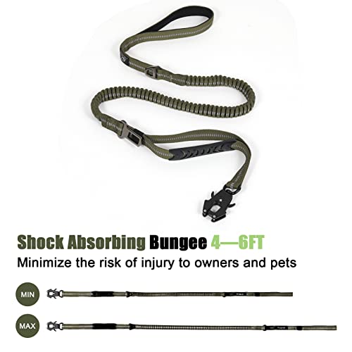 Tactical Shock Absorbing Bungee Dog Leash Heavy Duty (Ranger Green / Aviation aluminum)
