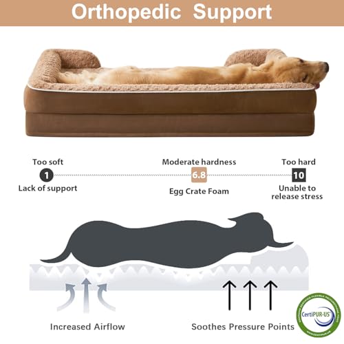 Orthopedic Washable XXL Dog Bed for Senior Dog Cozy Sleep (54.0"l X 36.0"w X 7.0"th / Light Brown)