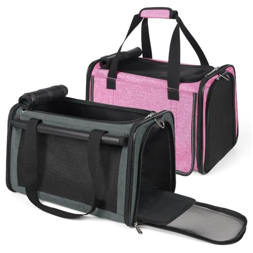 2 Packs 25 lbs Soft Sided Pet Carrier for Large Cat & Small Dog (17.5"L x 11.0"W x 11.0"H / Pink*1+Grey Green*1)
