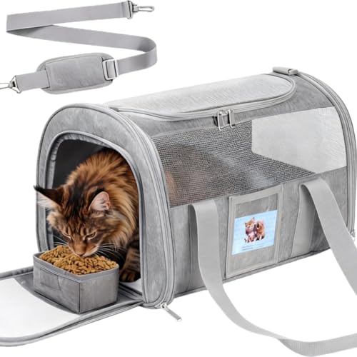 Large Soft Cat Carrier Up to 28 Lbs (Gray / 13.0"L x 13.0"W x 20.0"H)