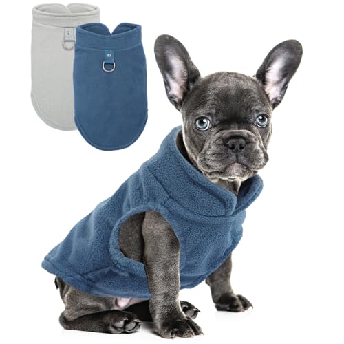 2 Pack Dog Sweater with Leash Ring Winter Warm Pet Sweater Thick Clothes Coat Fleece Dog Sweaters for Small Dogs Girl Boy for Chihuahua (cyan blue,grey / Small(4-6lbs))