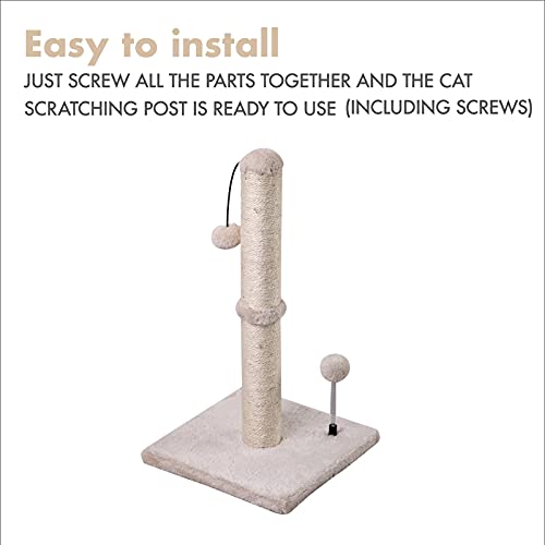 Cat Scratching Post Premium Basics Kitten Scratcher Sisal Scratch Posts with Hanging Ball 22in for Kittens or Smaller Cats (22 inches for kitten / Beige)