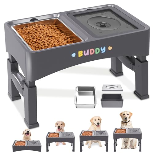 2-in-1 Elevated Dog Bowls with 4 Height Adjustable Raised Stand (2-in-1 Grey)