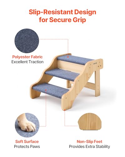 Wood Pet Stairs (Wood Color+Blue / 3-Step Fixed)