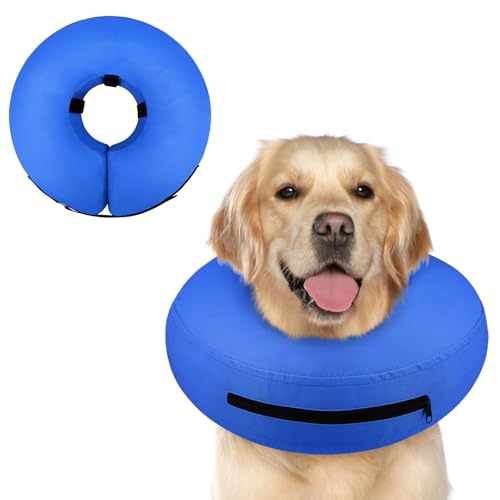 Inflatable Dog Cone Collar Alternative After Surgery (Solid Blue / XL(Neck 14"-18"))
