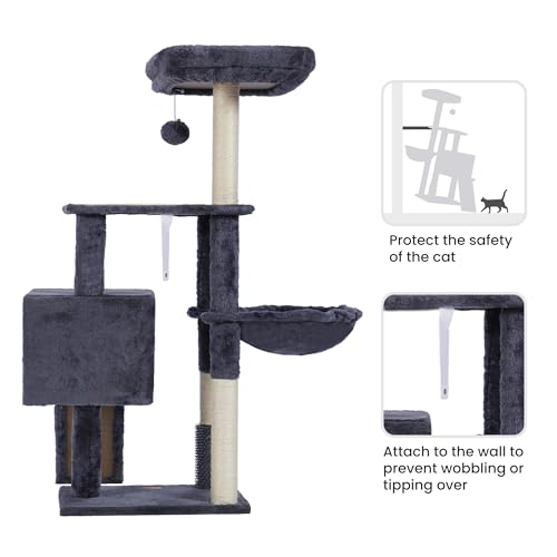 Cat Tree with Cat Self Groomer Brush (42.5 inch / Smoky Gray)