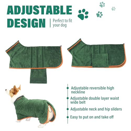Dog Bathrobe Towel Dog Drying Coat Microfiber Absorbent Fast Drying Robes (Green / XXX-Large)