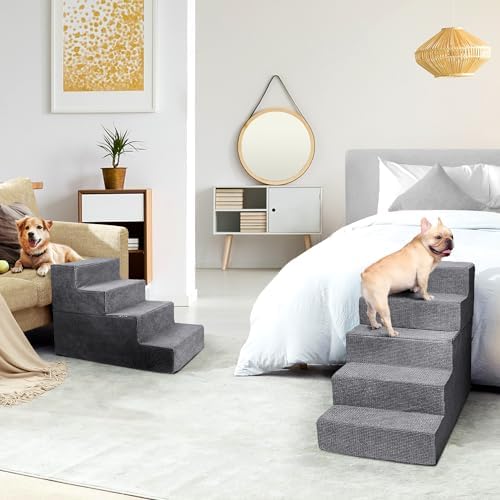 Dog Stairs for Small Dogs (Grey / 5 Steps)