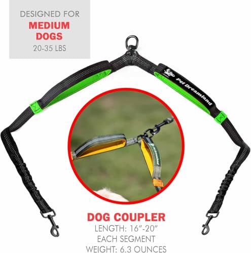 Exquisite Double Dog Coupler No Tangle Swivel for Two Medium Dogs. Premium Quality Attachment for Easy Dog Walking. You Will Absolutely Love This Amazing Gear (Black & Green)