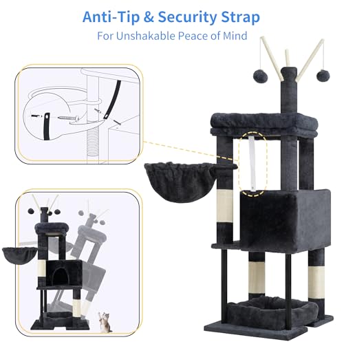 Cat Tree 45.3" Cat Tower for Indoor Cats with Large Perch HCT202SG (45.3 inch / Smoky Gray)