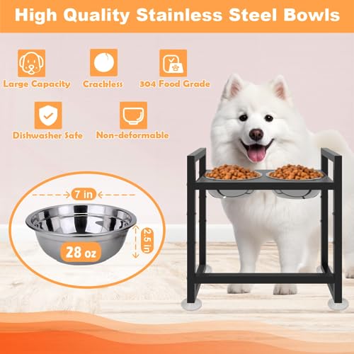 Elevated Dog Bowls Stand with 2 Stainless Steel Bowls (Matte black)