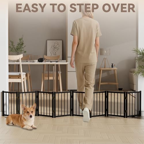16" Freestanding Short Dog Gate for Small Dogs (Black-16"h / Up to 96" W, 8 Panels)