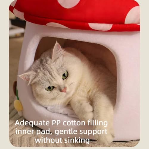 Mushroom Shape Cat House Cow Shape Cats Cave Bed Semi (Red Mushroom / Onesize)