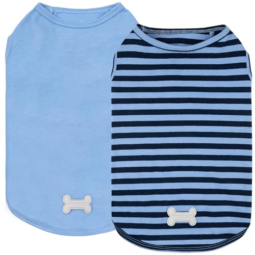 2Pack Cotton Dog Shirt for Small Medium Dogs Soft Striped Tank Top (X-Large (18-30lbs) / 02# 2Pack (Dark Blue+Striped))