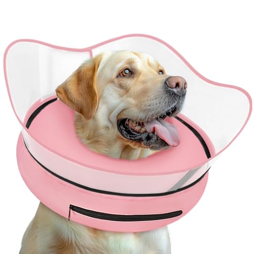 Elevated Inflatable Dog Cone Collar Alternative After Surgery (Solid Pink / S(Neck 7"-9.5"))