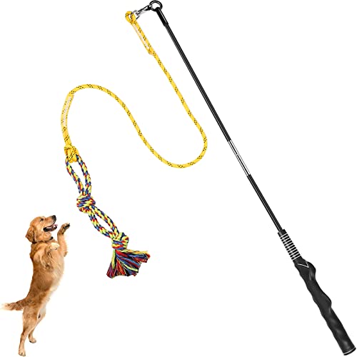 Flirt Pole for Dogs Interactive Chase Toy for Large Medium Small Puppy Dogs (yellow)