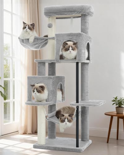 Cat Tree Tower with Sturdy Steel Tube for Indoor Cats GCT014W (51.2 inches / Light gray)