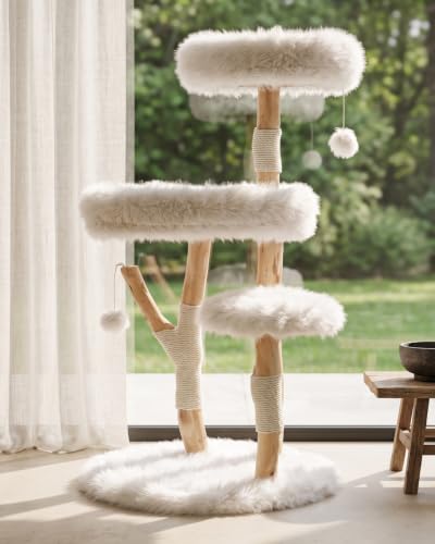 Solid Wood Cat Tree (Milky White)