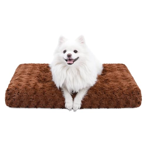 Washable Dog Bed Small Dog Crate Bed Deluxe Plush Mat 23"x18" Brown (Brown / 23.0"L x 18.0"W x 3.0"Th)