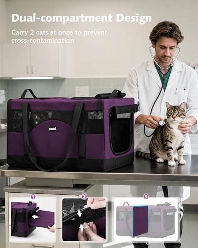 Cat Carrier Soft Double Pet Crate for 2 Cats Travel (Purple)