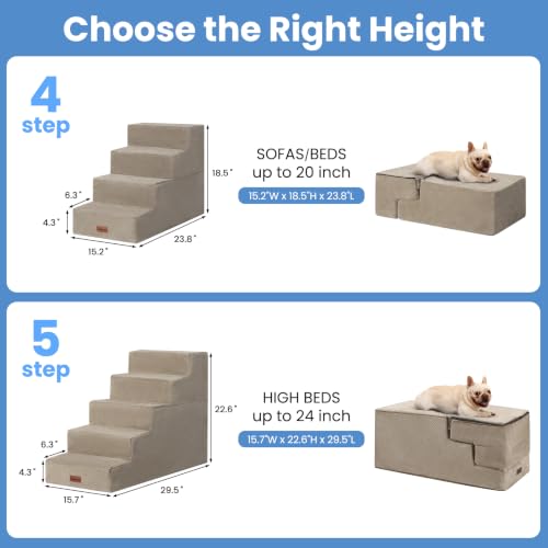 Dog Steps for Bed & Couch (Khaki / 4-Step 18.5" H)