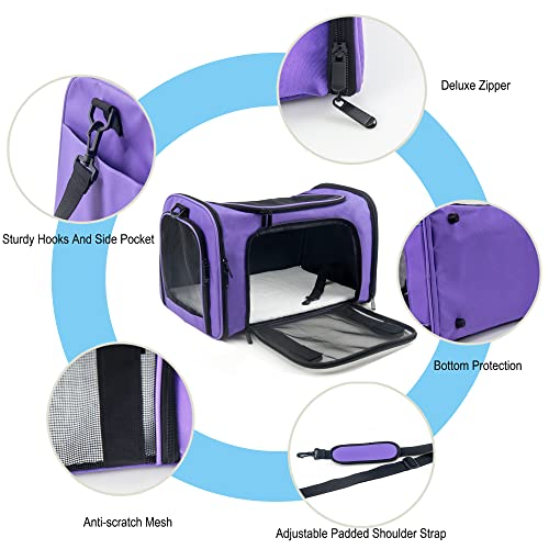 Soft Sided Carrier for Small Medium Cats Dogs (17.0"L x 11.0"W x 11.0"H / Purple)
