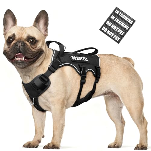 Escape Proof Dog Harness with Double Handle+4 Removable Patches (Medium / Black)