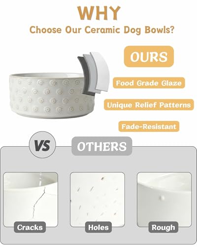 Ceramic Dog Bowl with Wood Stand (M-3.5 Cups / 07-Daisy)
