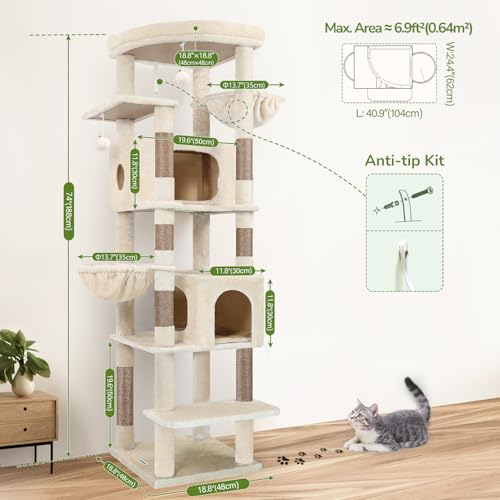 74in Heavy Duty Cat Tree Tower for Indoor Cats Large Adult (Beige / 74inch)