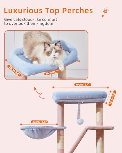 Cat Tree 38.5In Cat Tower for Indoor Cats (Pink and Blue / 38.5 Inches)