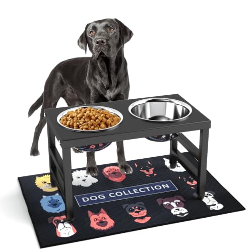 Metal Raised Dog Bowl (Black - L Dog Mat / Height:10inch)