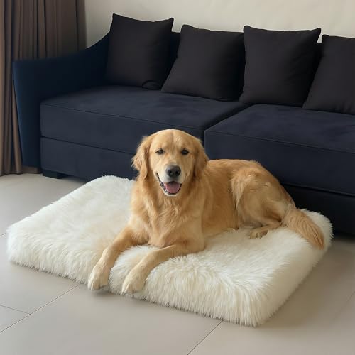 Faux Fur Orthopedic Rectangular Dog Bed (White / Large/Extra Large)