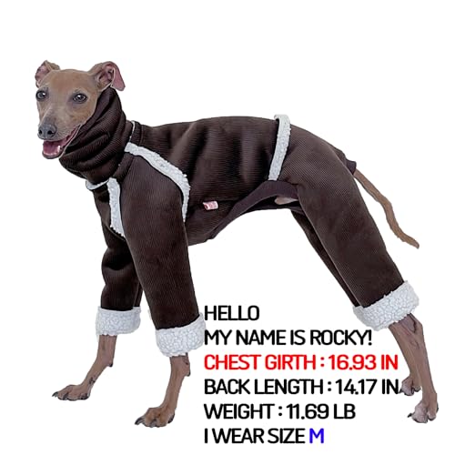 D Doggy Star Italian Greyhound Cold Weather Coat Warm Fleece Corduroy Sweater Turtleneck Onesie Clothes Whippet for Dog (XL / Corduroy Brown)
