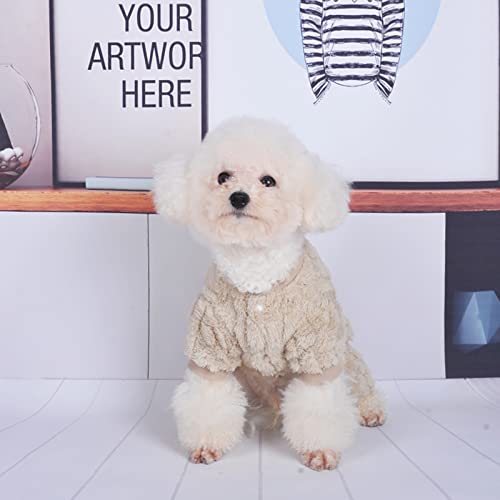 Plush Dog Pajamas for Cold Weather 4 Legged Clothes for Dog Cat Stretchy Puppy Kitten Onesie with Buttons Warm Soft Pet Jumpsuit Winter Coat Beige Large (Large / Beige)