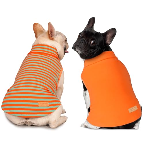 2Pack Dog Sweater for Small Dogs Soft Pet Coats Fleece Sweatshirt (Small (4-7lbs) / 5# Stripe+Orange)