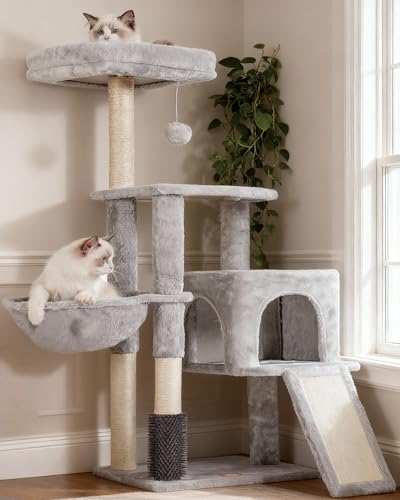 Cat Tree with Cat Self Groomer Brush (42.5 inch / Light Gray)