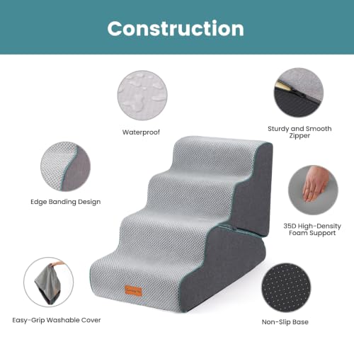 Dog Stairs for Small Dogs 22" H (Grey / Update 2in1 33"D x 15.7"W x 22"H)