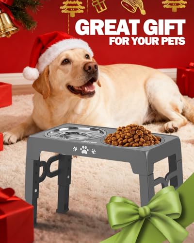 Elevated Dog Bowls for Medium Large Size Dogs (for Medium Large Dogs 1 Basic&1Slow Bowl / Grey)