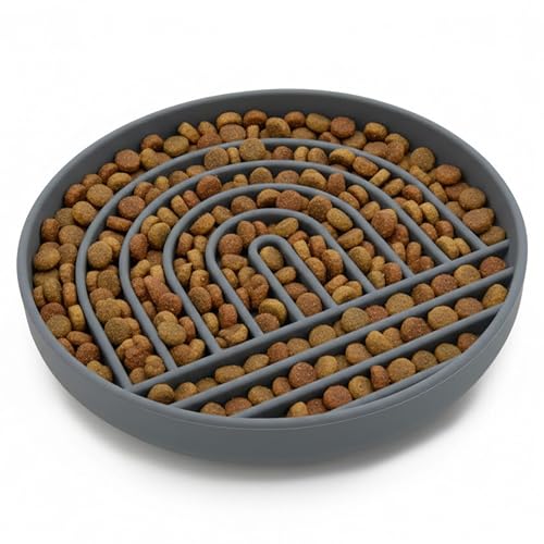 Slow Feeder Dog Bowl (Charcoal - Rainbow Design / Large (9.5” Across and 1.5” Tall))