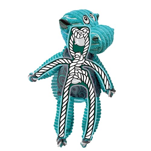 Floppy Knots Durable No‑Stuffing Squeaky Rope & Plush Dog Toy (Hippo / X-Small)