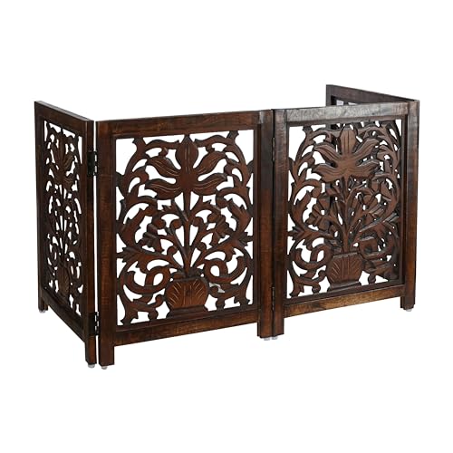 Lightnpro 4 Panel Wooden Dog Gate (Natural Burnt Flower / 24x72 - Milo)