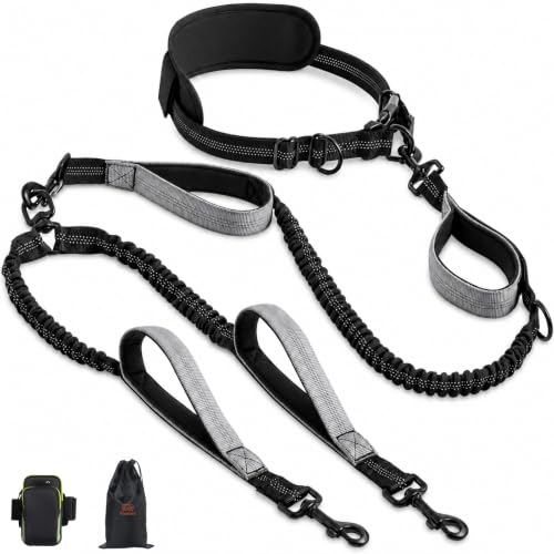Hands Free Double Dog Leash (Black Grey)