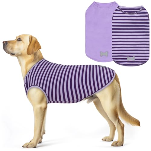 2Pack Cotton Dog Shirt for Large Dogs Soft Striped Tank Top (XXX-Large (55-75lbs) / 03# 2Pack (Purple+Purple Striped))