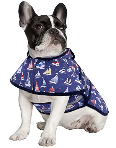 Dog Raincoat with Hood & Leash Hole S (Medium / Nautical Boats)