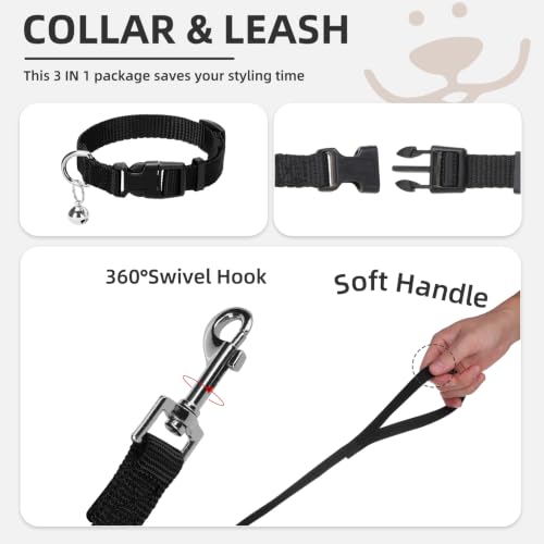 Dog Harness Collar and Leash Set No Pull for Small Medium Sized (Solid Black / M (CHEST 16"-18"))