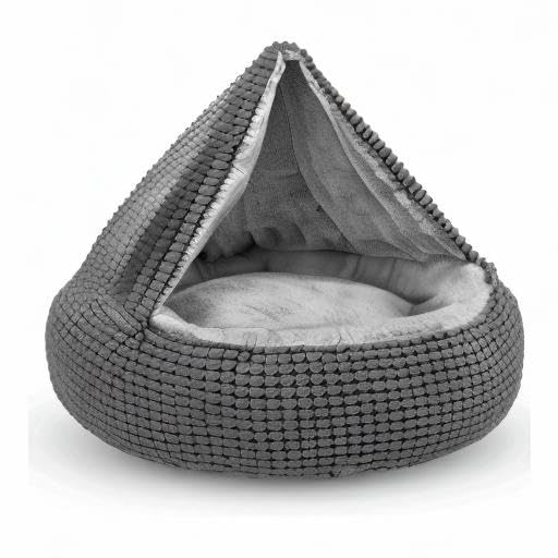 Dog Bed with Attached Blanket for Small Dogs or Cats (Grey / M(26''x26''x8''))