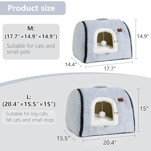 cat Bed cave cat beds for Indoor Cats (L:(20.4"×15.5"×15") / Gray)