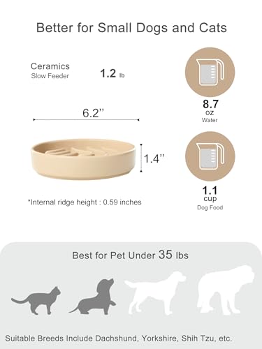 Ceramic Slow Feeder Dog Bowl (Waves-Apricot / Small)